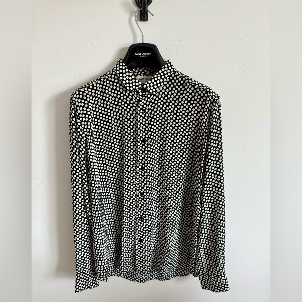 FW16 Saint Laurent Paris White Polka Dot Shirt by Hedi Slimane